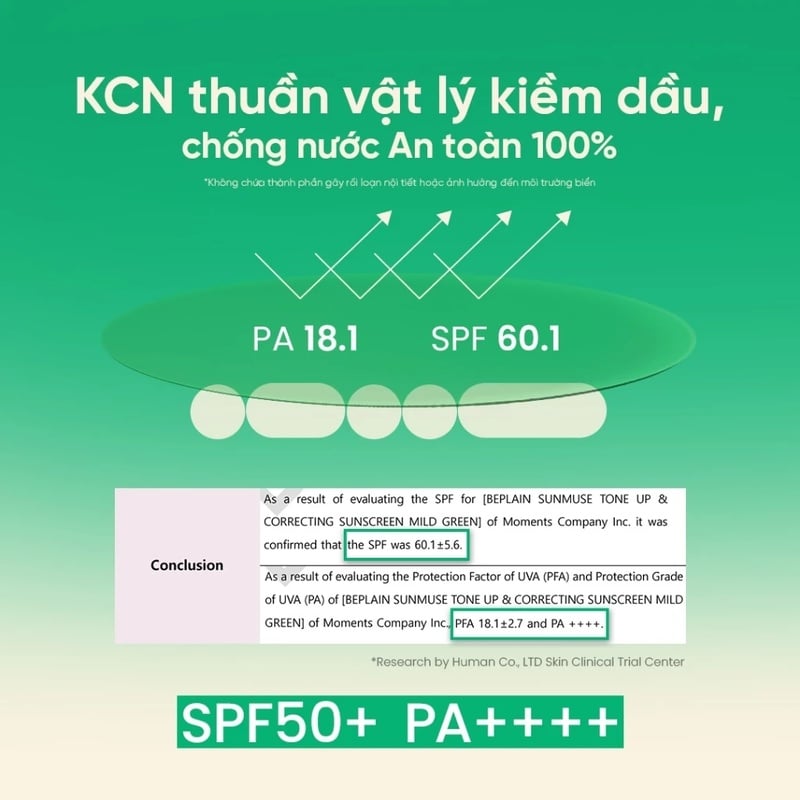 thegioiskinfood.com - Kem Chống Nắng Vật Lý Nâng Tông Tự Nhiên, Kiềm Dầu, Hỗ Trợ Hiệu Chỉnh Sắc Đỏ Beplain Sunmuse Tone Up & Correcting Sunscreen Mild Green SPF50+ PA++++ 50ml (màu xanh nhạt)