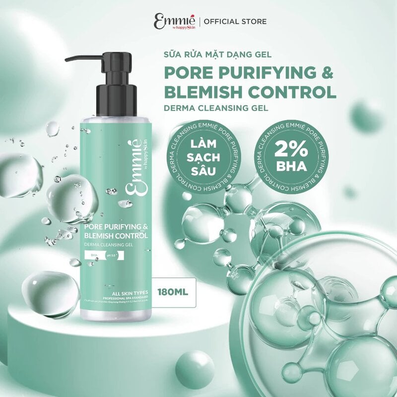 Gel Rửa Mặt Emmié By HappySkin Sạch Sâu Và Kiểm Soát Mụn Pore Purifying & Blemish Control Dermal Cleansing Gel 180ml