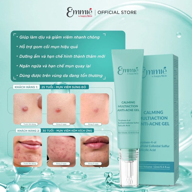 Gel Chấm Làm Dịu Da Cải Thiện Mụn Emmié by Happyskin Calming Multiaction Anti-Acne Gel 12ml