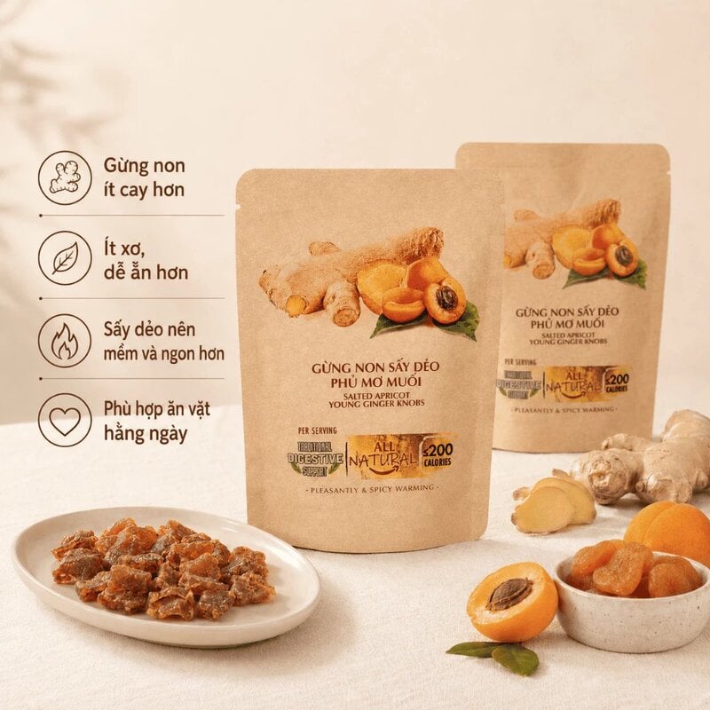 Gừng Non Sấy Dẻo Phủ Mơ Muối Nam Xanh JSC