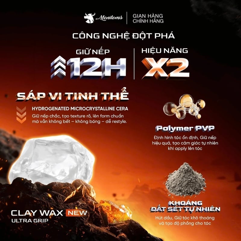 Sáp Tạo Kiểu Tóc Vi Tinh Thể Giữ Nếp Tóc Menitems Clay Wax Ultra Grip 45g