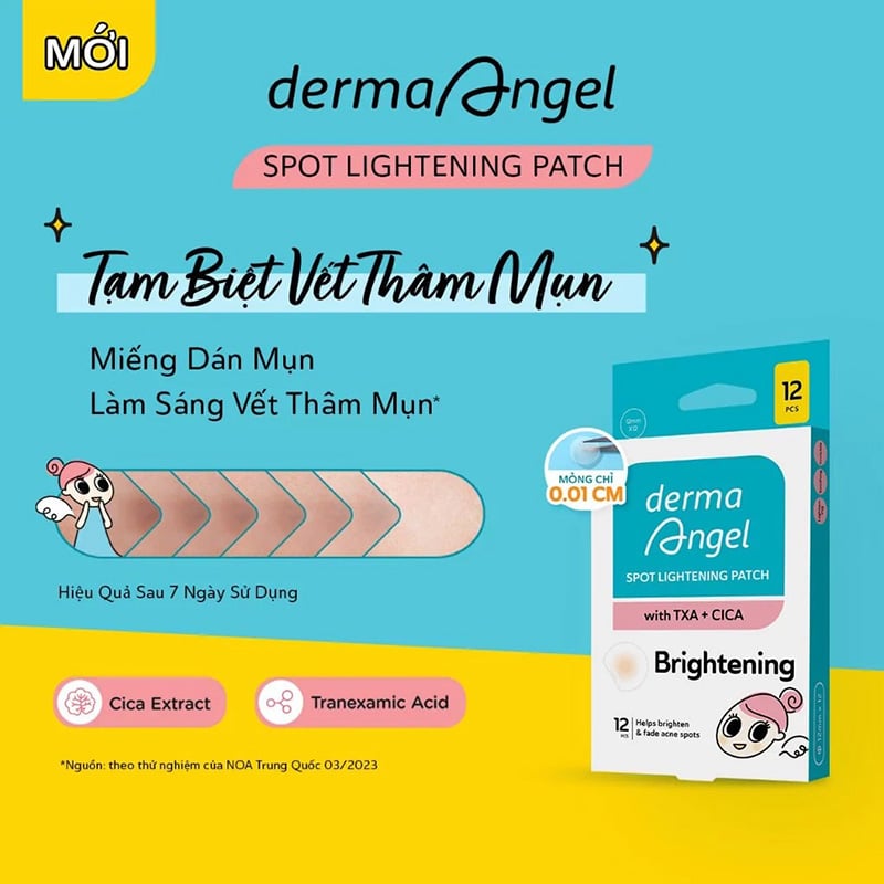 thegioiskinfood.com - Miếng Dán Mụn Mờ Thâm Sáng Da Derma Angel Spot Lightening Patch With TXA + CICA Brightening (12 miếng)
