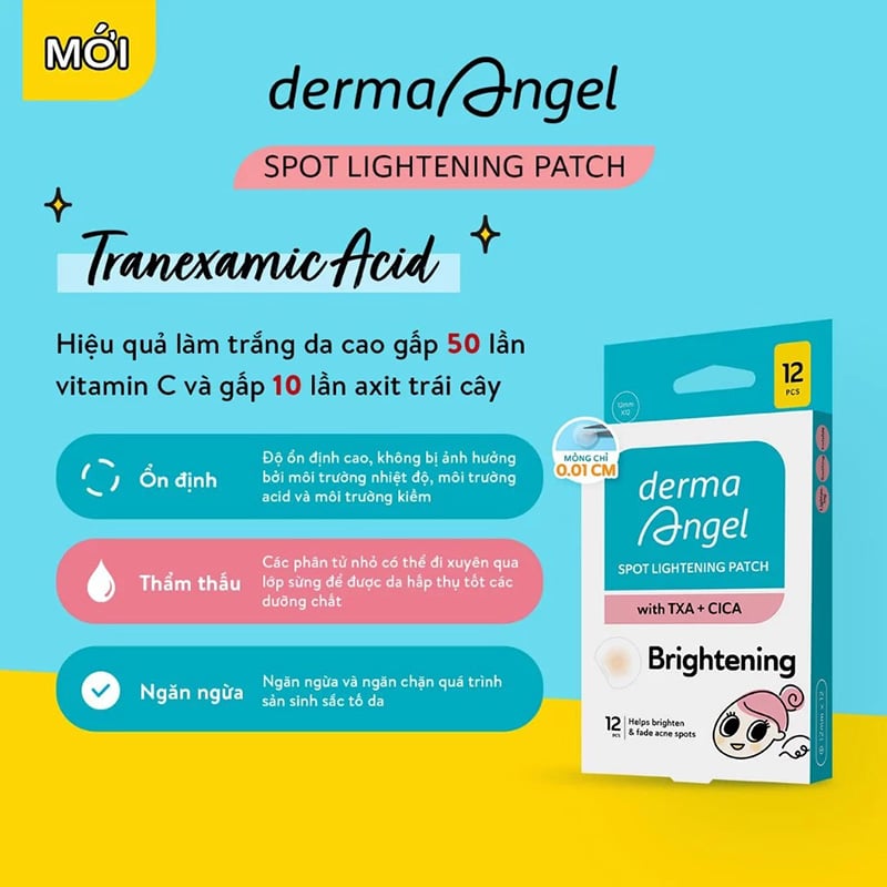 thegioiskinfood.com - Miếng Dán Mụn Mờ Thâm Sáng Da Derma Angel Spot Lightening Patch With TXA + CICA Brightening (12 miếng)
