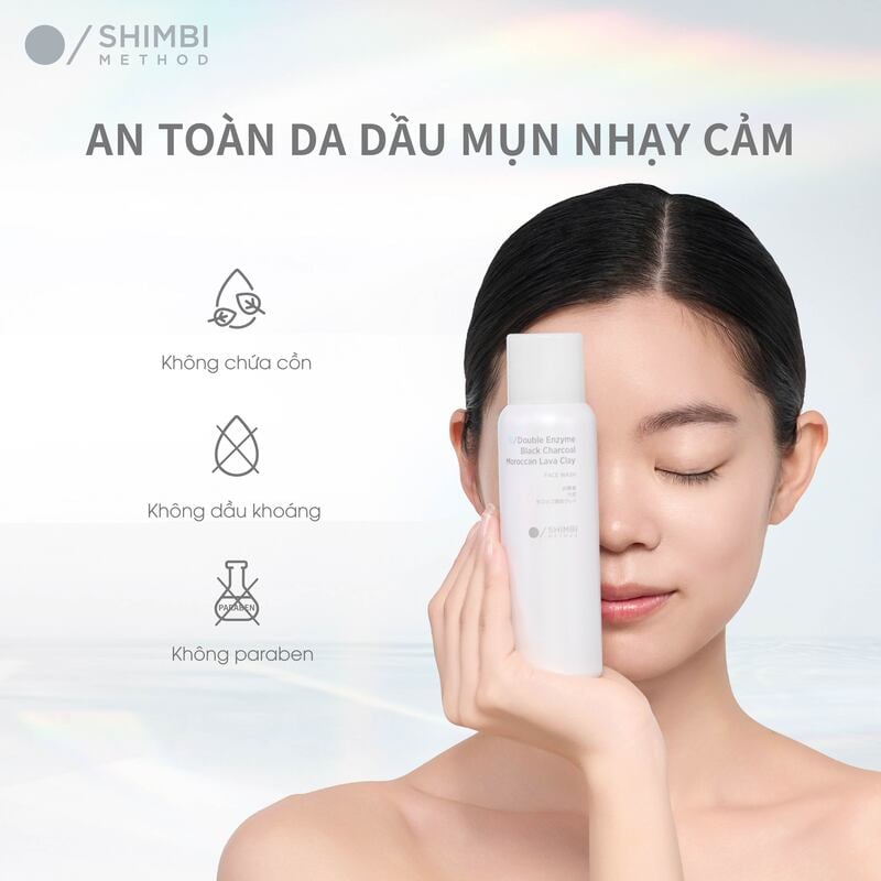 thegioiskinfood.com - Sữa Rửa Mặt Dạng Bọt Làm Sạch Sâu Shimbi Method Face Wash Double Enzyme, Black Charcoal, Moroccan Lava Clay 120g