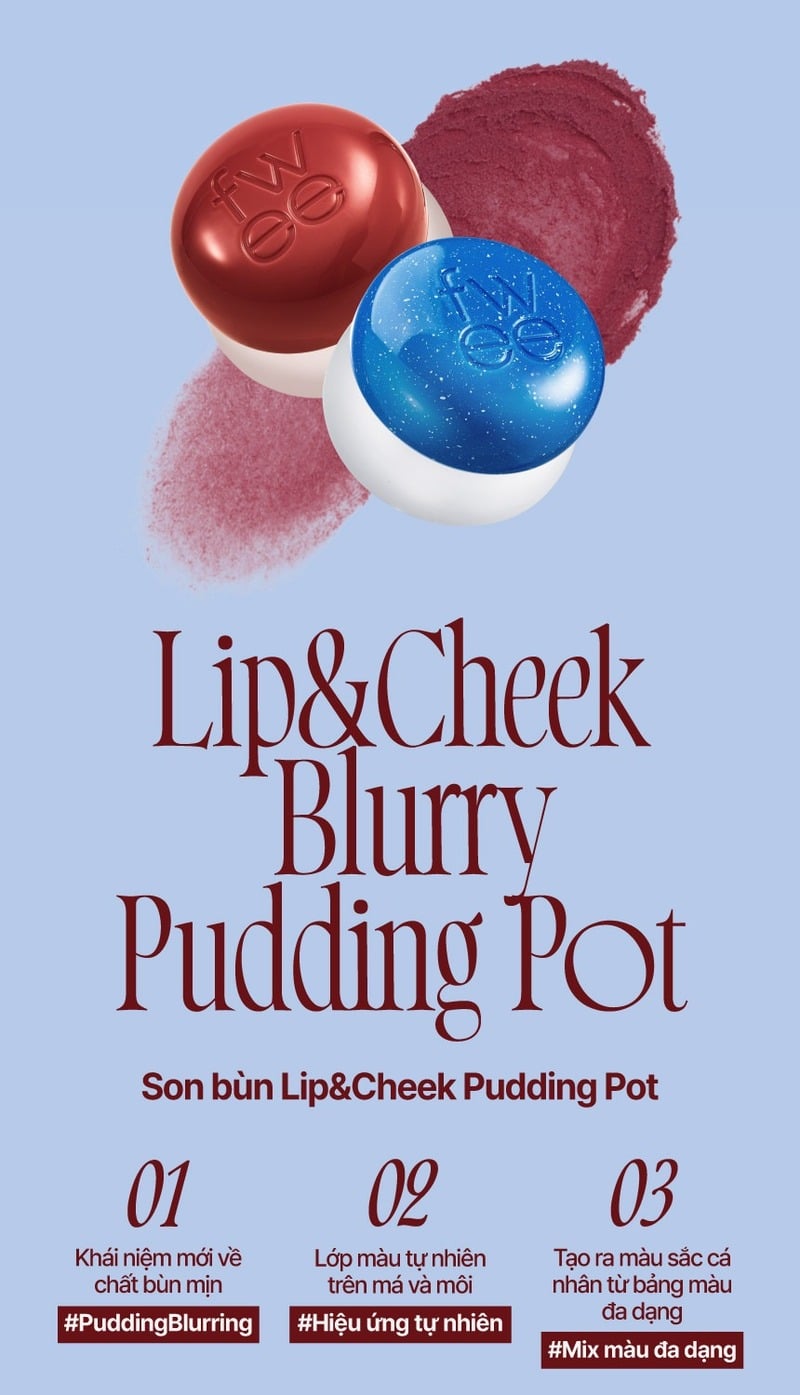 Son Bùn Kiêm Má Hồng Fwee Lip & Cheek Blurry Pudding Pot 5g