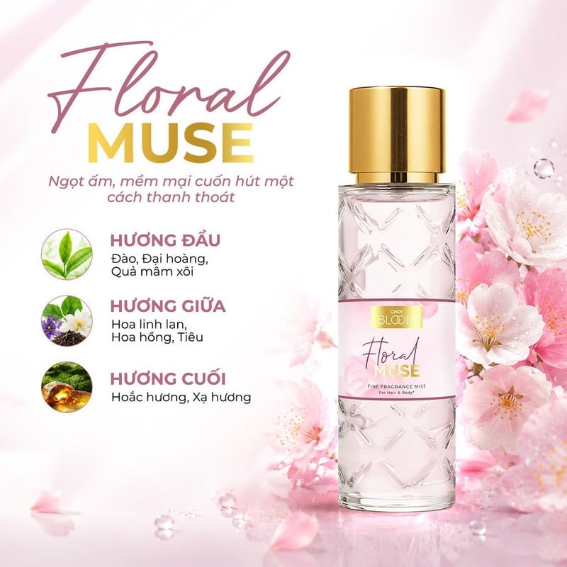 Xịt Thơm Tóc & Cơ Thể Cindy Bloom Fine Fragrance Mist For Hair & Body Cindy Bloom 210ml