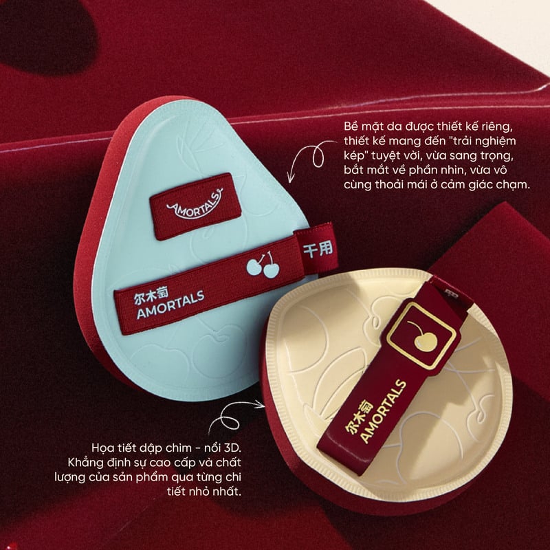 Bộ 2 Bông Mút Trang Điểm Kèm Hộp Đựng Amortals Cherry Foundation Powder Puff Set 3 pcs