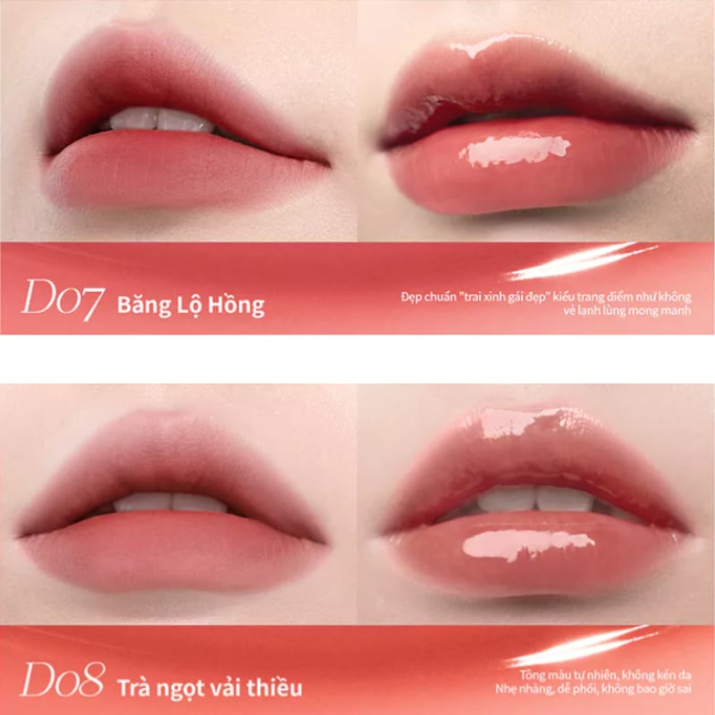 Son Môi 2 Đầu Bóng Lì Mooekiss Dual Effect Essence Lip Gloss 3ml + 3ml