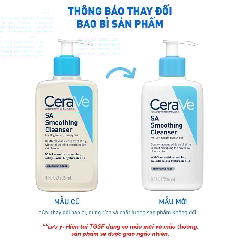 thegioiskinfood.com - Sữa Rửa Mặt Cerave Làm Sạch Sâu Cho Da Mụn, Tẩy Da Chết Dịu Nhẹ Developed With Dermatologists SA Smoothing Cleanser 236ml