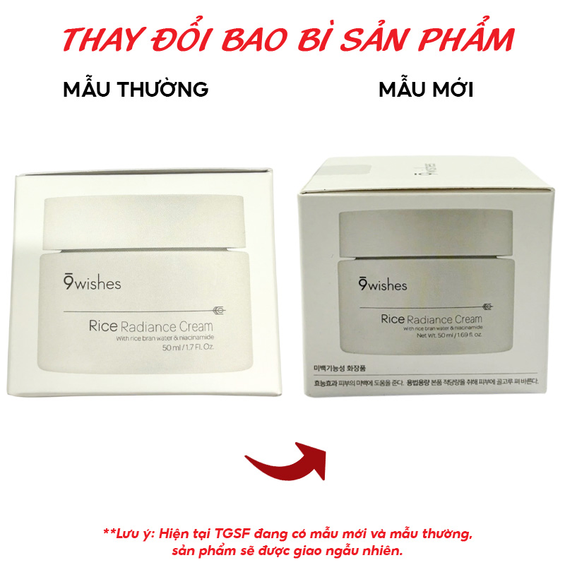 thegioiskinfood.com - thay đổi bao bì Kem Dưỡng Ẩm 9 Wishes Hỗ Trợ Làm Sáng Da Chiết Xuất Gạo Rice Radiance Cream 50ml