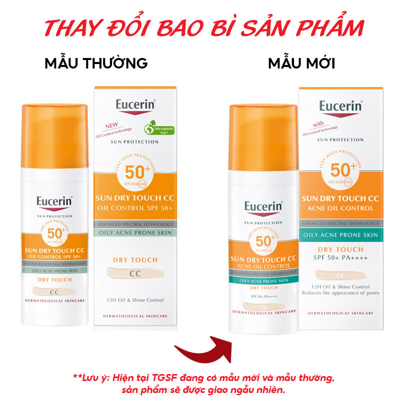 thegioiskinfood.com - Kem Chống Nắng Eucerin Kiểm Soát Dầu, Nâng Tông Tự Nhiên Sun Dry Touch CC Oil Control SPF50+ 50ml