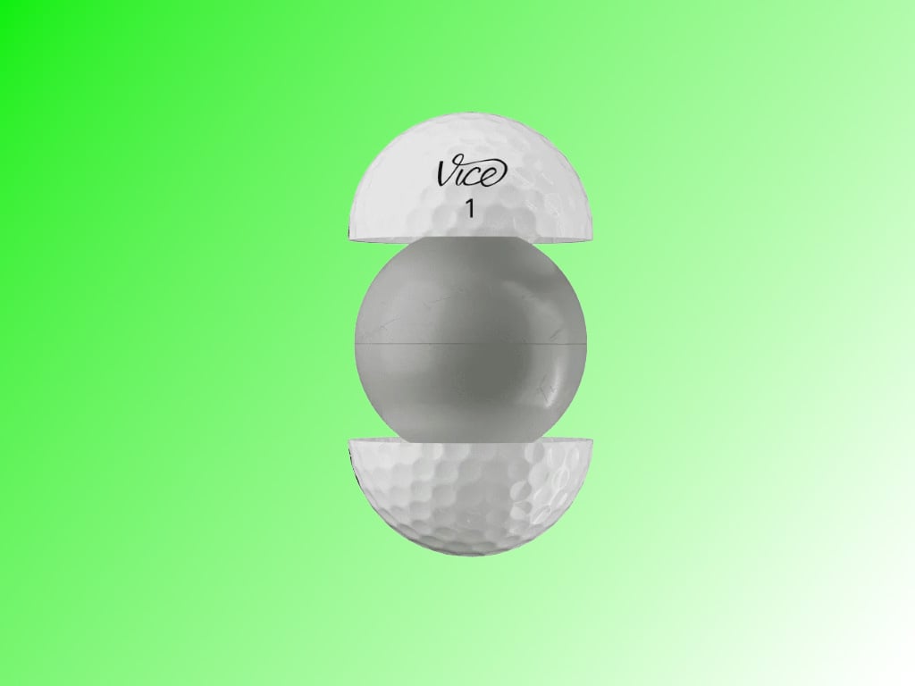 Lõi bóng golf Vice Pro Plus neon có độ nén 100 mang lại cảm giác đánh đanh chắc và phản hồi lực chân thực.