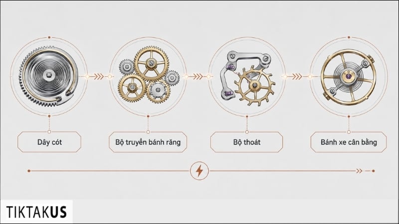 Sơ đồ truyền năng lượng qua bộ thoát đồng hồ cơ