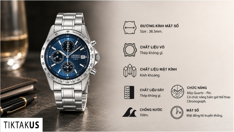 Đồng hồ nam Seiko Chronograph SBTQ071 size 38.5mm