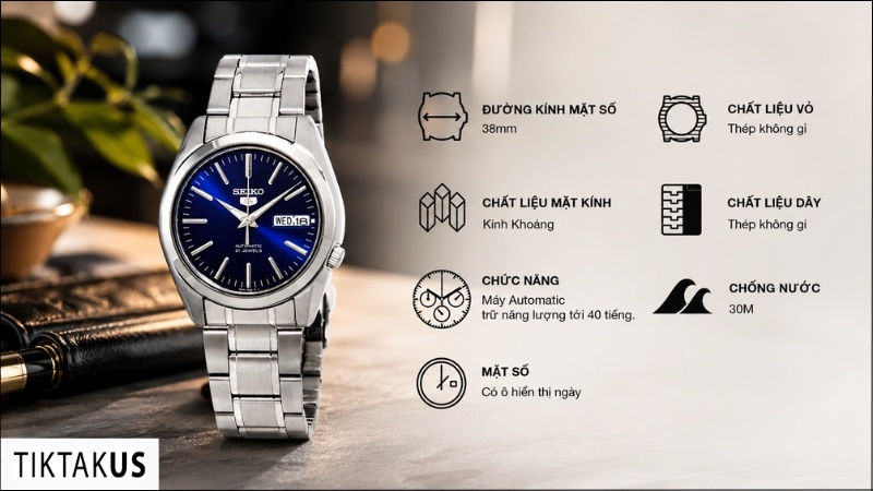 Đồng hồ cơ dây thép không gỉ Seiko 5 Automatic SNKL43K1 size 38mm