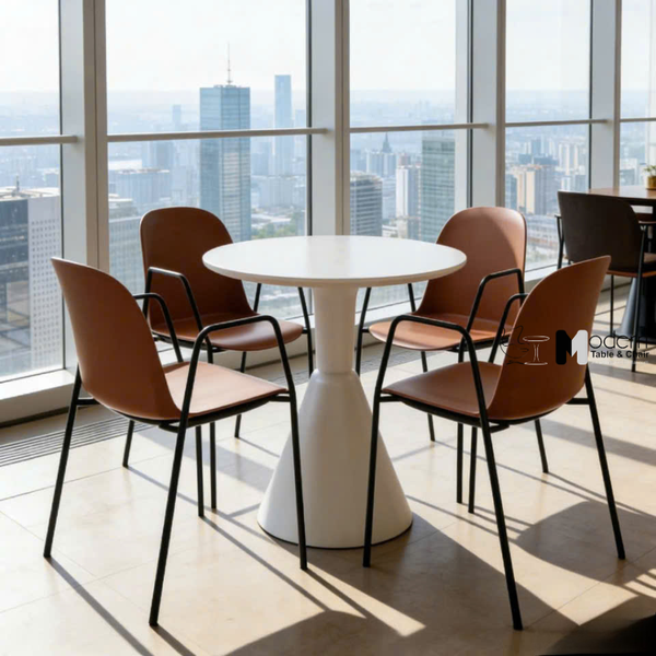 Bộ bàn cafe mặt tròn 4 ghế nhựa có tay vịn TE KORIN-06W_CC1578-S