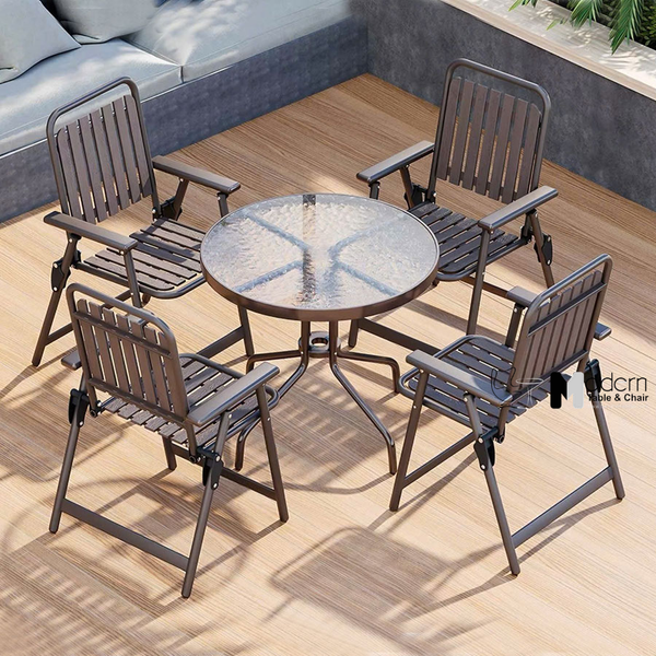 Ghế xếp sân vườn nan nhựa giả gỗ có tay CC03002-T - Màu nâu