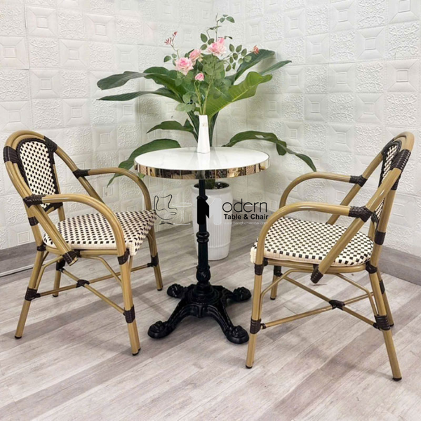 Bàn cafe ngoài trời mặt đá viền inox vàng TE07002-06EC