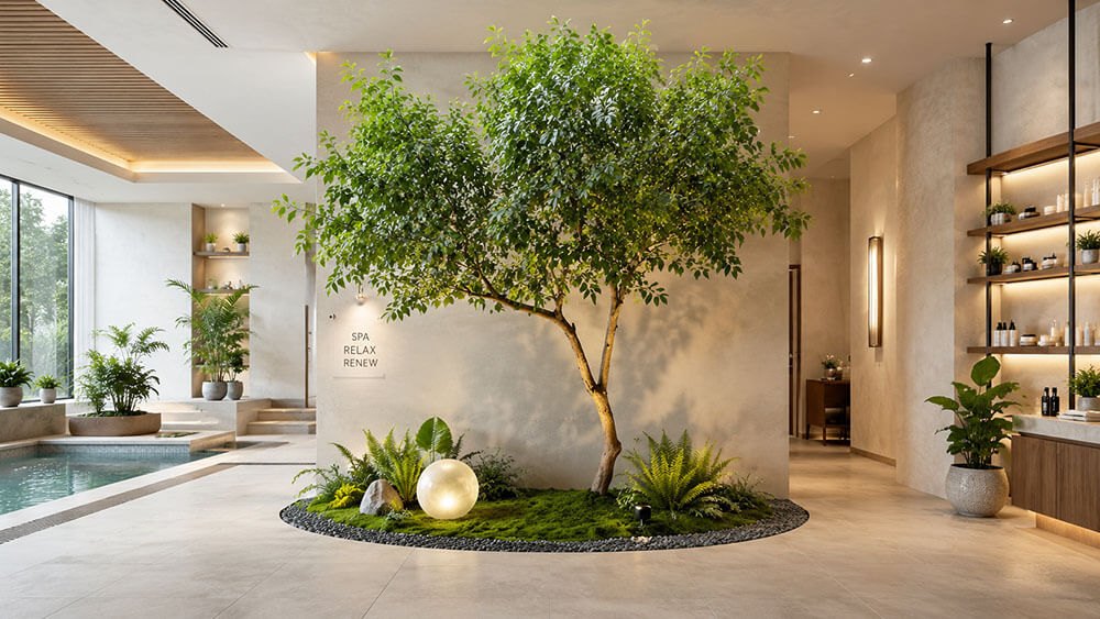 cây si giả trang trí ở Spa sang trọng