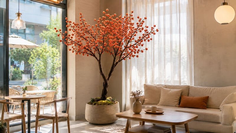 cây hồng giả siêu to trang trí quán cafe