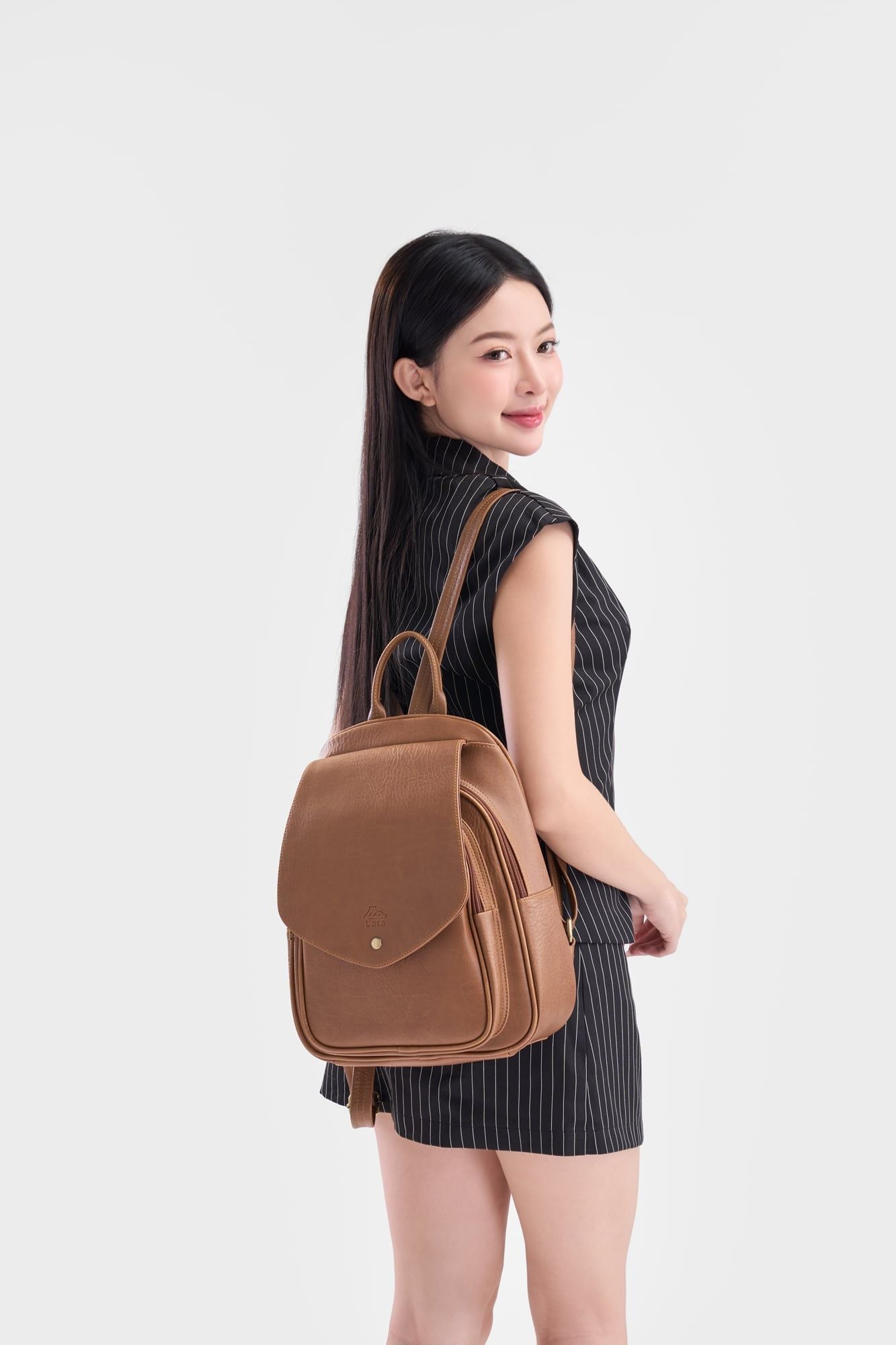 Balo Lata (Thời trang nữ phối nắp gập - Balo da BAL82)