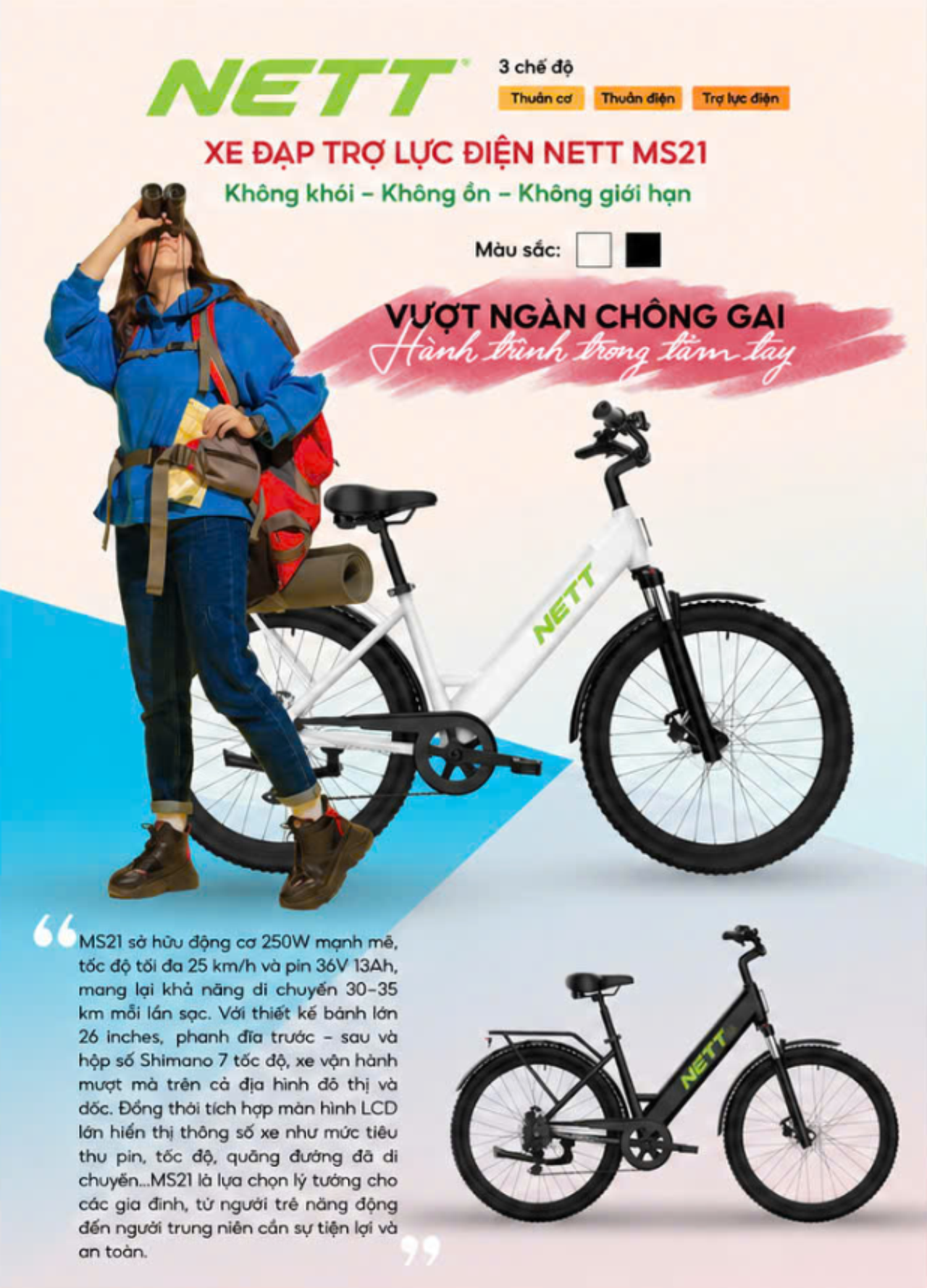 Giải pháp đi làm không lo kẹt xe, vừa đi vừa rèn luyện sức khoẻ với Xe Đạp Trợ Lực Điện NETT Việt Nam - mucsothi.com.vn