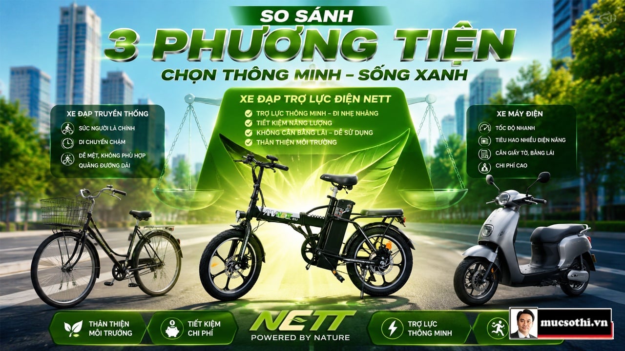 So sánh xe đạp truyền thống, xe máy điện và xe đạp trợ lực điện NETT: Lựa chọn nào tối ưu chi phí và an toàn năm 2026? - mucsothi.com.vn