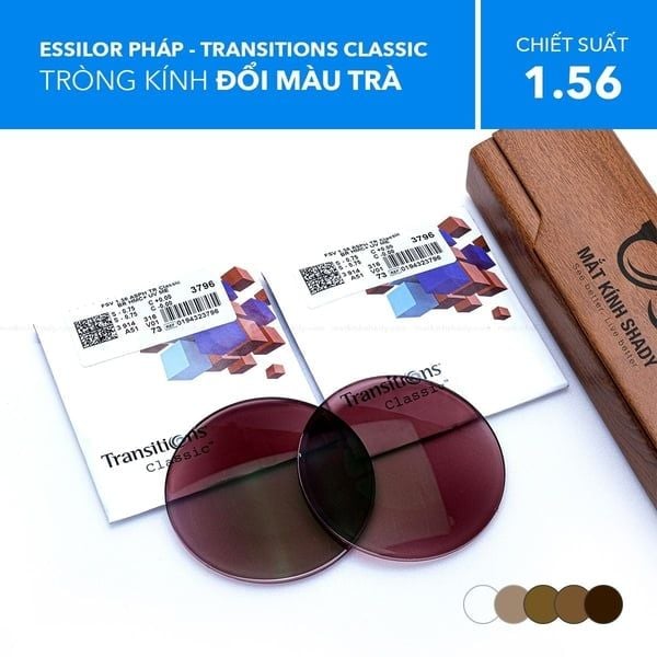 Tròng Kính Đổi Màu Trà/Khói Transitions Classic Essilor 1.56