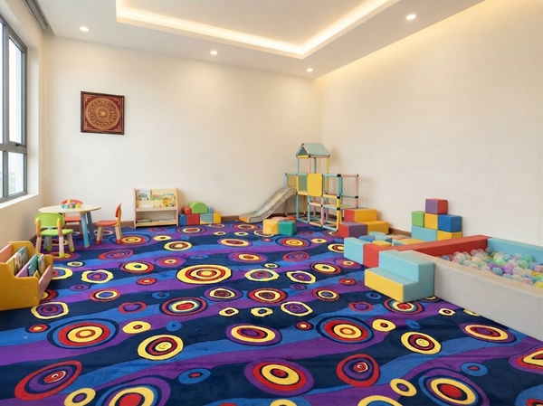 Thảm trải sàn nhiều màu sắc cho khu vui chơi trẻ em và không gian sáng tạo