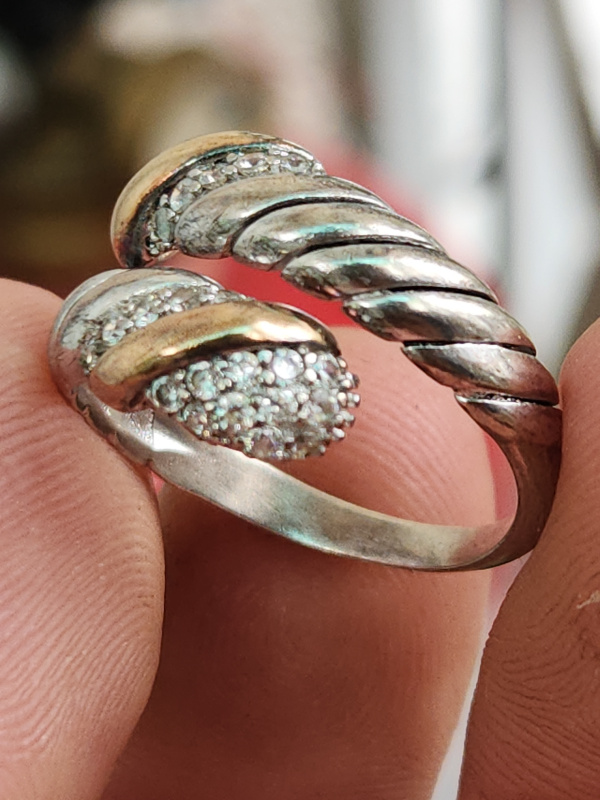 nhẫn mỹ nữ bạc xưa vàng 14k đính kim cương hột xoàn thiên nhiên