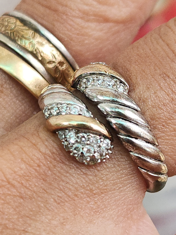 nhẫn mỹ nữ bạc xưa vàng 14k đính kim cương hột xoàn thiên nhiên