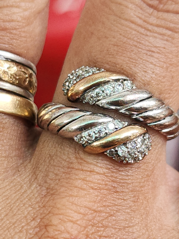nhẫn mỹ nữ bạc xưa vàng 14k đính kim cương hột xoàn thiên nhiên