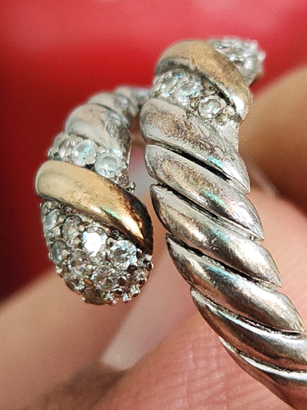 nhẫn mỹ nữ bạc xưa vàng 14k đính kim cương hột xoàn thiên nhiên