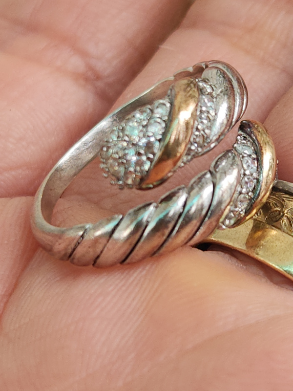 nhẫn mỹ nữ bạc xưa vàng 14k đính kim cương hột xoàn thiên nhiên