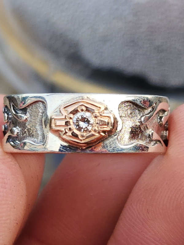 nhẫn mỹ bạc xưa vàng 10k Harley Davidson kim cương thiên nhiên