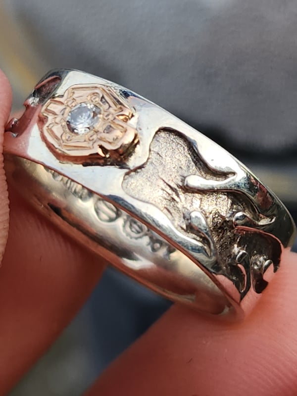 nhẫn mỹ bạc xưa vàng 10k Harley Davidson kim cương thiên nhiên