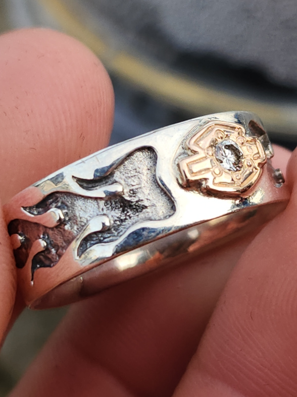 nhẫn mỹ bạc xưa vàng 10k Harley Davidson kim cương thiên nhiên