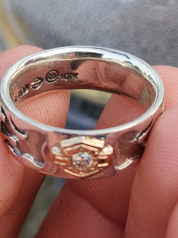 nhẫn mỹ bạc xưa vàng 10k Harley Davidson kim cương thiên nhiên