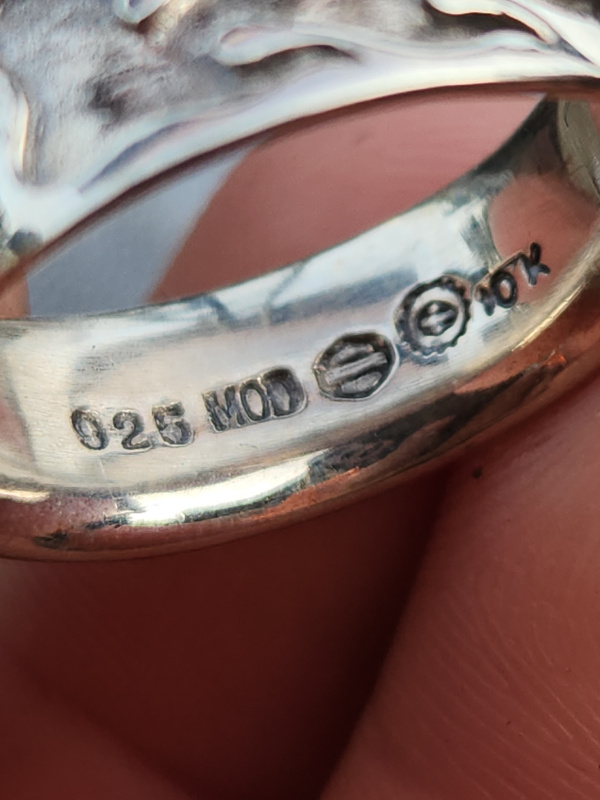 nhẫn mỹ bạc xưa vàng 10k Harley Davidson kim cương thiên nhiên