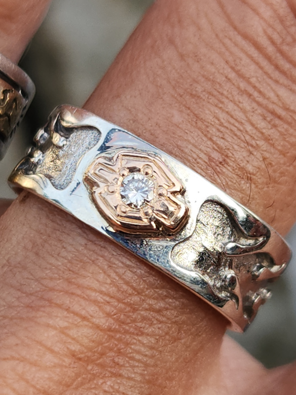 nhẫn mỹ bạc xưa vàng 10k Harley Davidson kim cương thiên nhiên