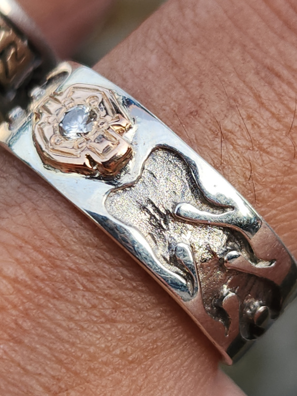 nhẫn mỹ bạc xưa vàng 10k Harley Davidson kim cương thiên nhiên