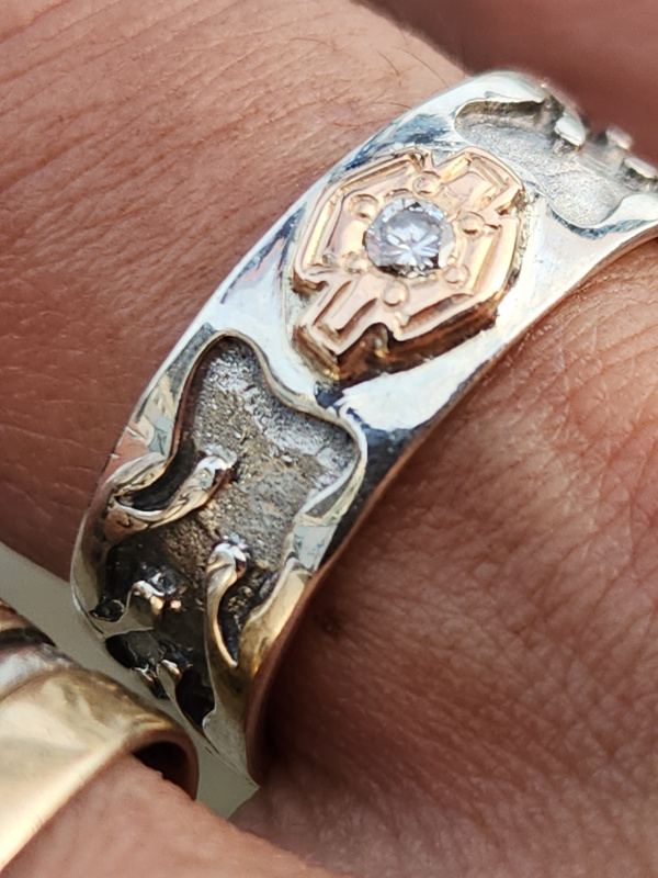 nhẫn mỹ bạc xưa vàng 10k Harley Davidson kim cương thiên nhiên