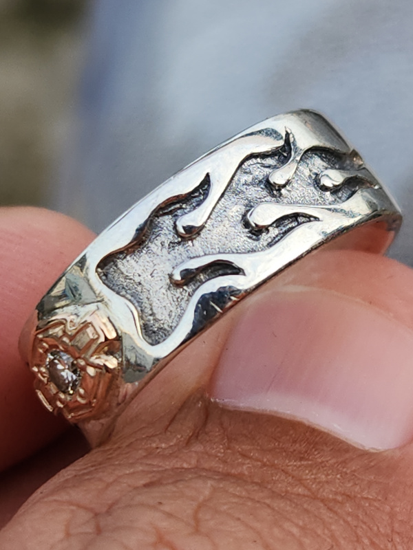 nhẫn mỹ bạc xưa vàng 10k Harley Davidson kim cương thiên nhiên