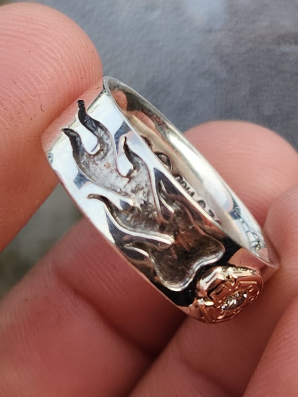 nhẫn mỹ bạc xưa vàng 10k Harley Davidson kim cương thiên nhiên