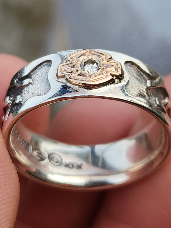 nhẫn mỹ bạc xưa vàng 10k Harley Davidson kim cương thiên nhiên