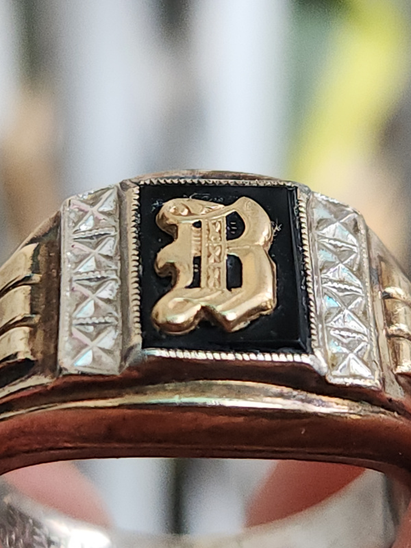 nhẫn mỹ xưa bạc sterling ốp vàng 10k logo vàng 10k