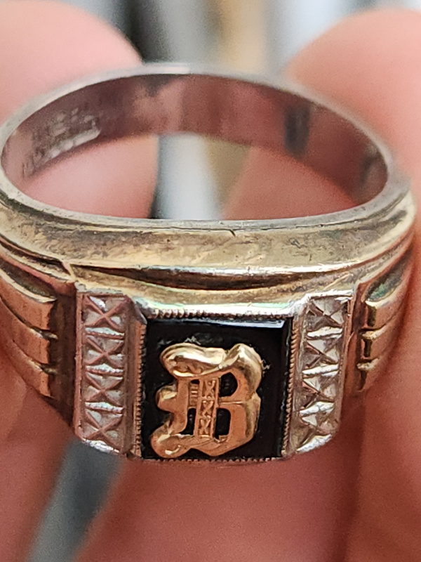 nhẫn mỹ xưa bạc sterling ốp vàng 10k logo vàng 10k