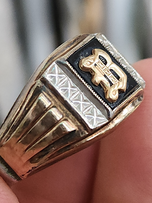 nhẫn mỹ xưa bạc sterling ốp vàng 10k logo vàng 10k