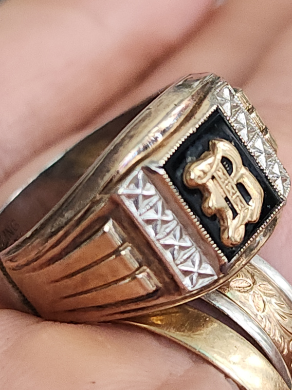 nhẫn mỹ xưa bạc sterling ốp vàng 10k logo vàng 10k