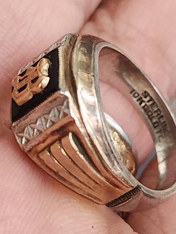 nhẫn mỹ xưa bạc sterling ốp vàng 10k logo vàng 10k